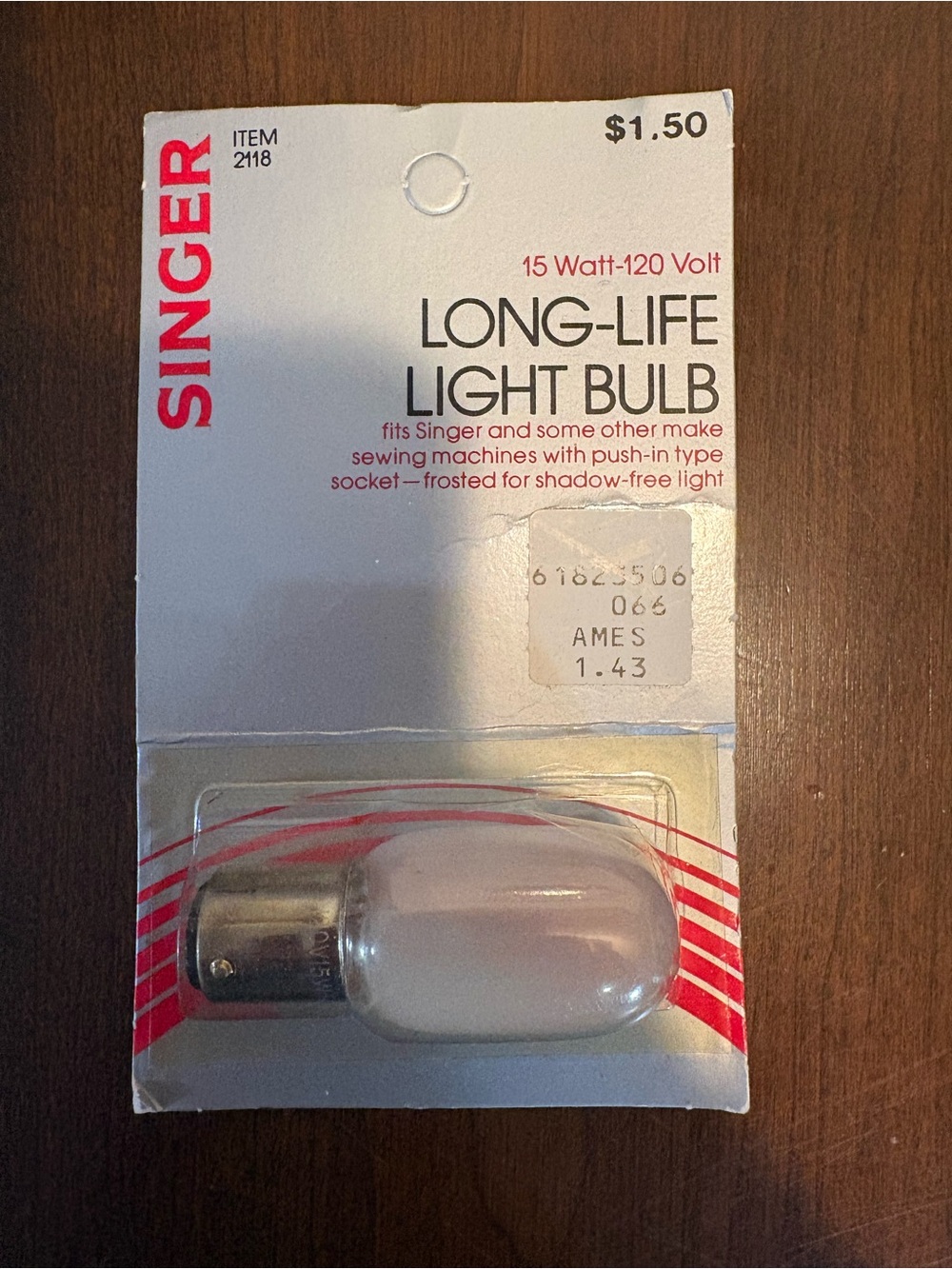 NWT Vintage Long Life Light Bulb For Singer Sewing Machine 15 W 120V